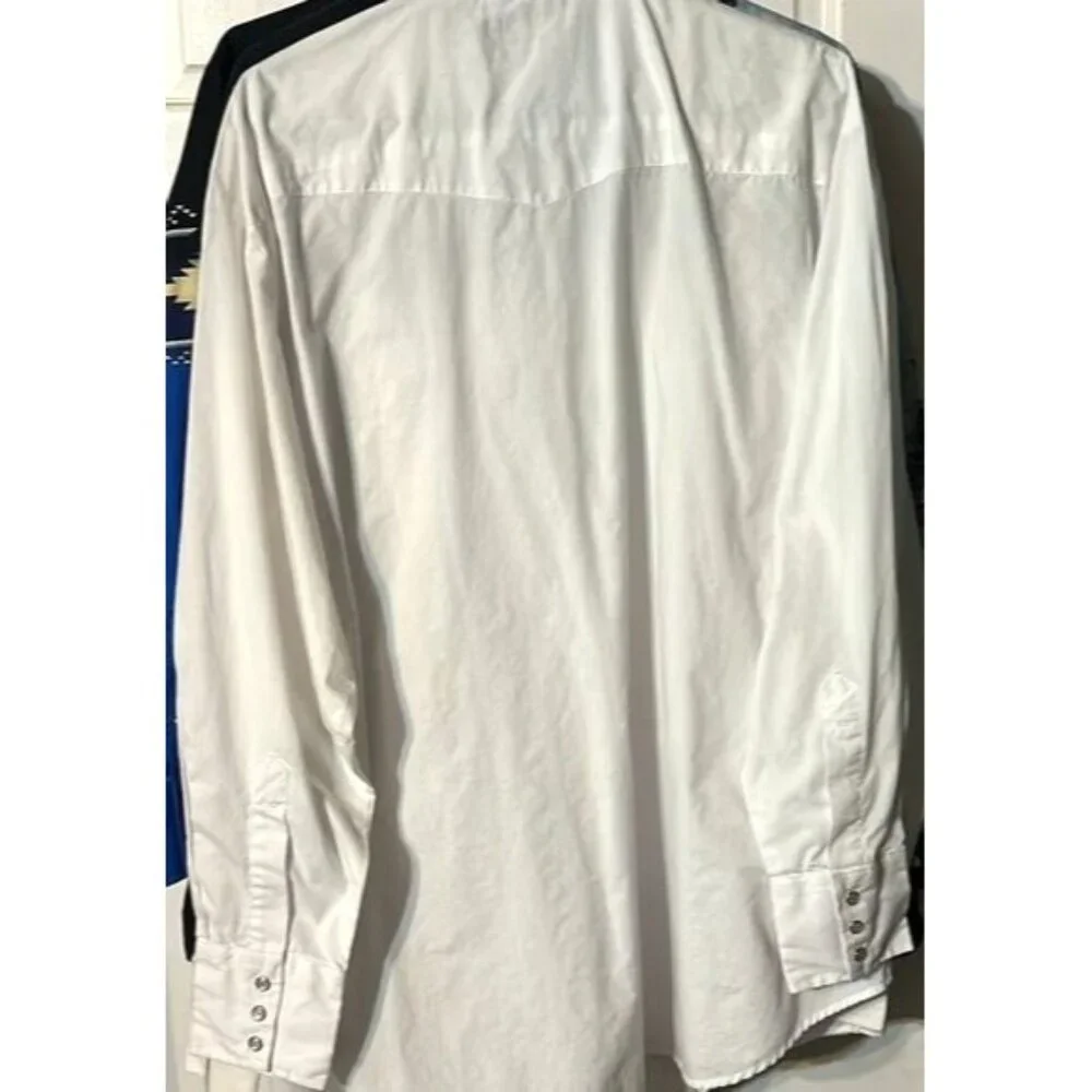 High Noon Western Shirt Long Sleeve Snap Button Aztec Embroidery White L Cotton - Picture 4 of 5